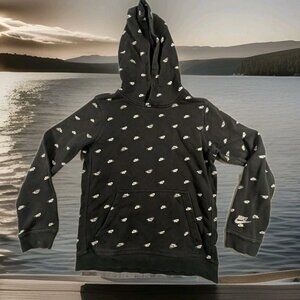 NIKE Youth Boys Large Fleece Black Hoodie, Repeat Design Nike Logo